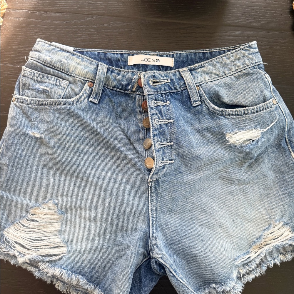 Joe's Jeans Light Wash Distressed Button-Front Denim Shorts